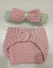 Hand Crocheted Diaper Cover And Headband Baby Girl/Reborn Doll
