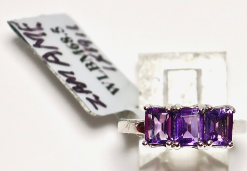 Gems TV New w Tag TGGC Sterling Silver 3 Stone Amethyst Size 5.25 Ring 2.34 Gram
