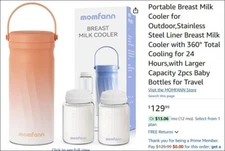 Portable Breast Milk Cooler Stainless Steel Liner 360° Total Cooling x 24 Hours