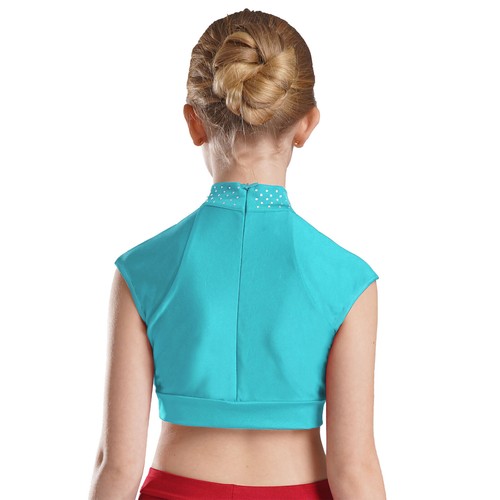 Girls Sets Workout 3Pcs Mock Neck Outfit Cutout Tracksuit Competition Shiny - Picture 18 of 48