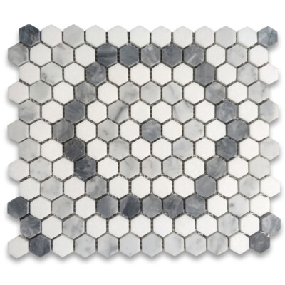 C31F37XH Carrara Thassos Bardiglio Marble 1'' Hexagon Riverside Drive Tile Honed