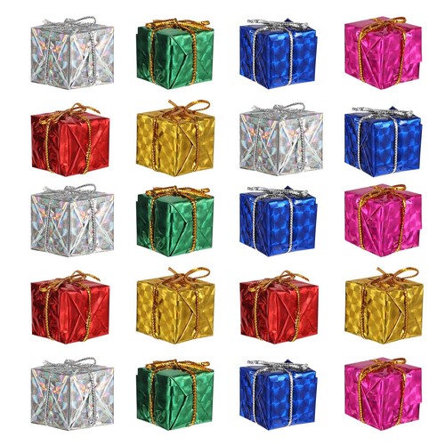 24 Pack Mini Christmas Present Ornaments Tiny Hanging Decorations Random Colors - 第 1/9 張圖片