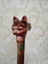 Wooden Hand Carved Cat Walking Cane Walking Stick Cane Cat Head Handle Best Gift