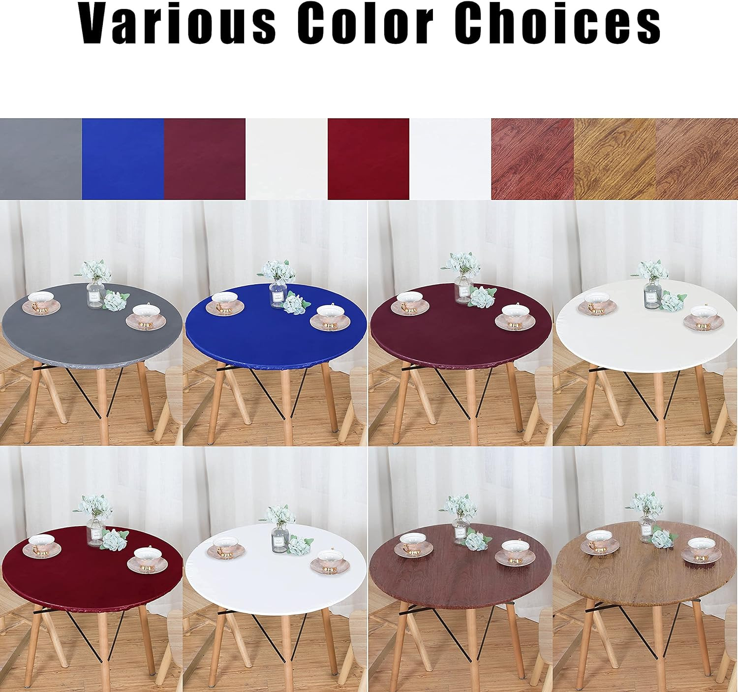 round Waterproof Table Cover Elastic Tablecloth Vinyl Fitted Table Cover Elastic