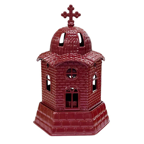 6 3/4" Various Colors Church Design Greek Orthodox Standing Metal Vigil Oil Lamp - Picture 6 of 14
