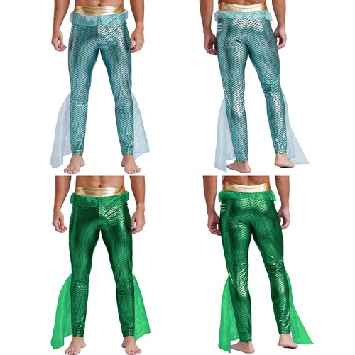 Para hombres Halloween Cosplay Sirena Pantalones Rey de los Mares Disfraces Medias Metálicas - Imagen 6 de 35