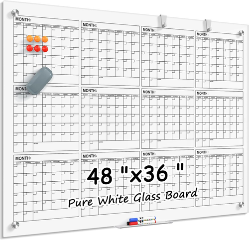 Yearly Glass White Board Calendar 48" X 36", Magnetic Glass Dry Erase Board for - Picture 12 of 12