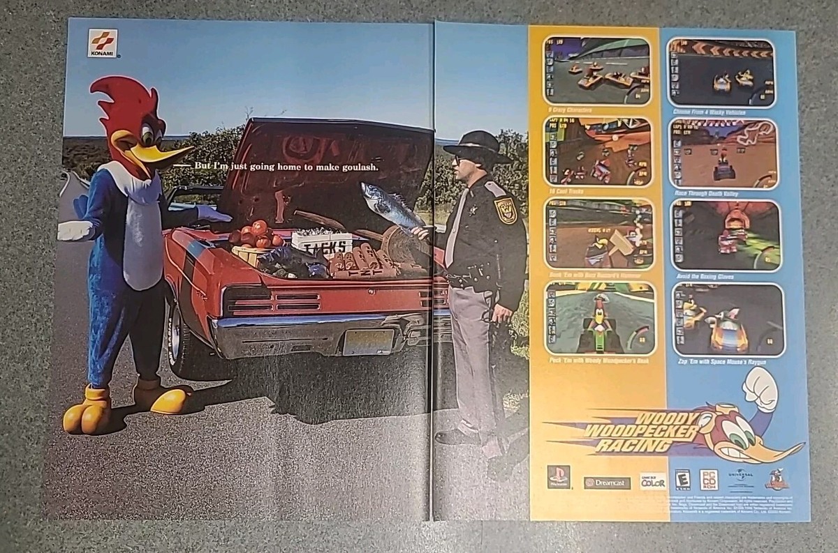 Woody Woodpecker Racing Video Game Print Ad 2000 16x11 Great To