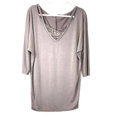 Blue/Grey V-Neck Lace Trim Cutout Shoulder Tunic Top NWT Size Medium