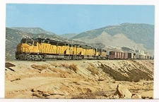 2 Union Pacific "Centennial" Locomotives Lead Freight, Cajon Pass CA Postcard