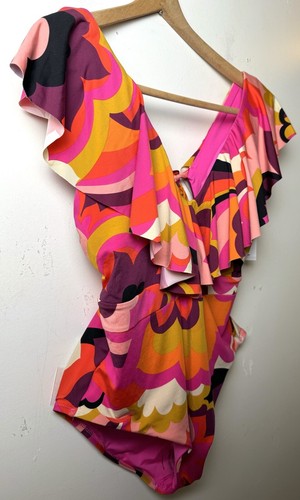 NWT Trina Turk One Piece Swimsuit 12 Ruffle Plunge Bright Floral Resort - Picture 8 of 19