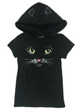Juniors Womens Black Kitty Cat Hoodie T-Shirt Costume Tee Shirt