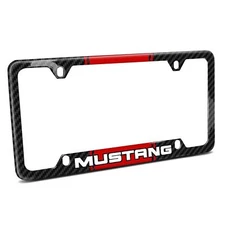 Red Racing Stripe Carbon Fiber 50 States License Frame - Ford Mustang