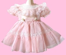 VINTAGE BABY GIRL SHEER PINK LACE PARTY DRESS