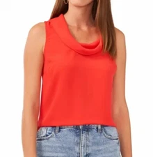 Vince Camuto Sleeveless Cowl Neck Top Women's S Tulip Red Keyhole Back Pullover