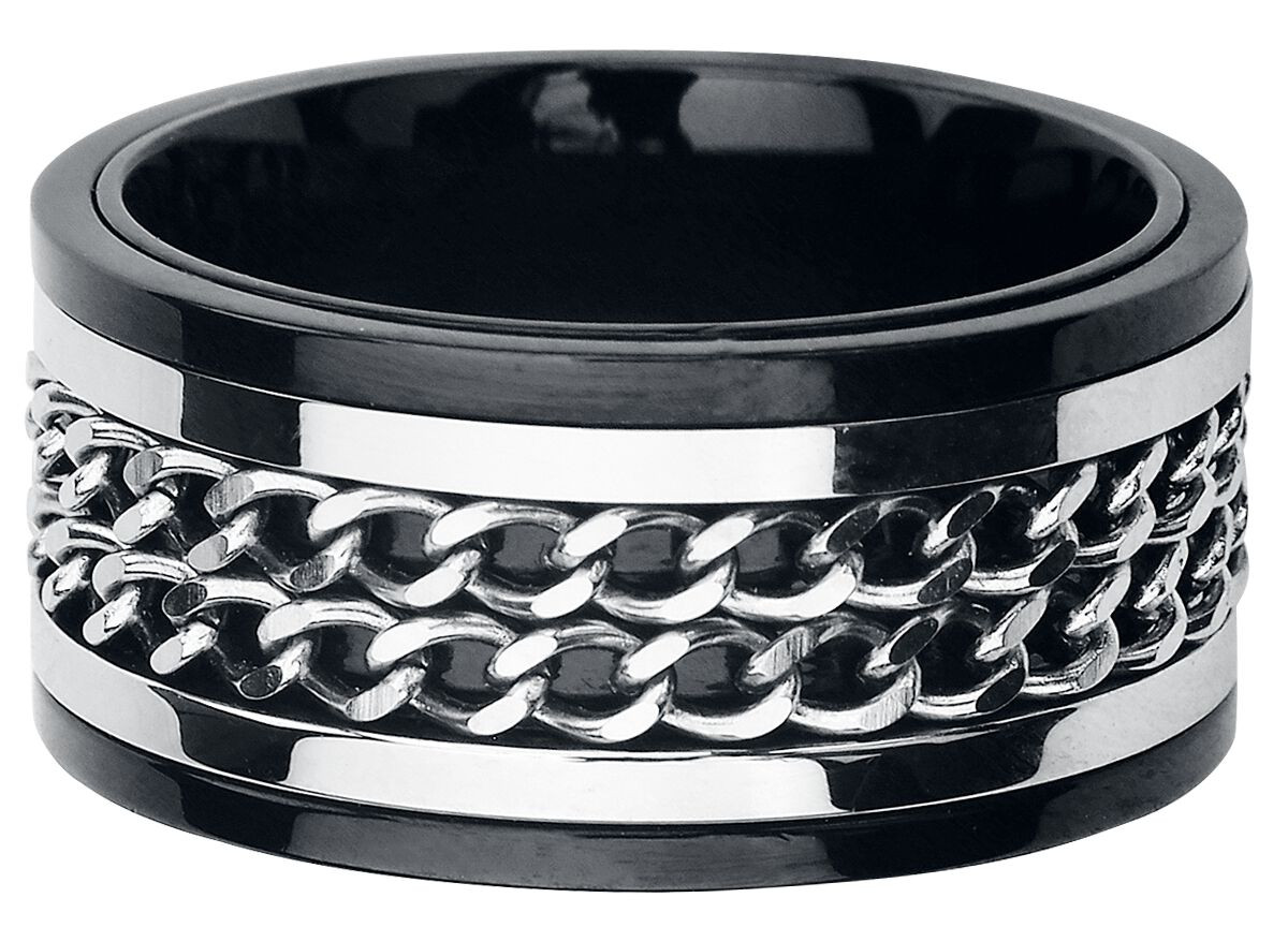 Жесткое и тяжелое кольцо etNox унисекс с двойной цепочкой schwarzsilberfarben XS 3590₽