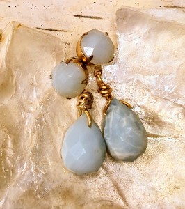 Authentic Natural Blue Peruvian Amazonite In Two Settings Gold Plated Mystical Earrings