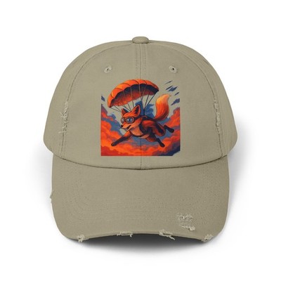 Unisex Distressed Hat Skydiving Fox High-Flying Adventure