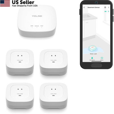YoLink Water Leak Starter Kit: Hub + 4 Sensor 4 (105 With Siren, White