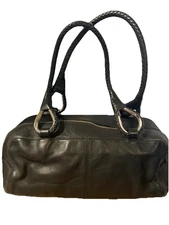 Mercer & Madison Black Leather Purse Braided Handles