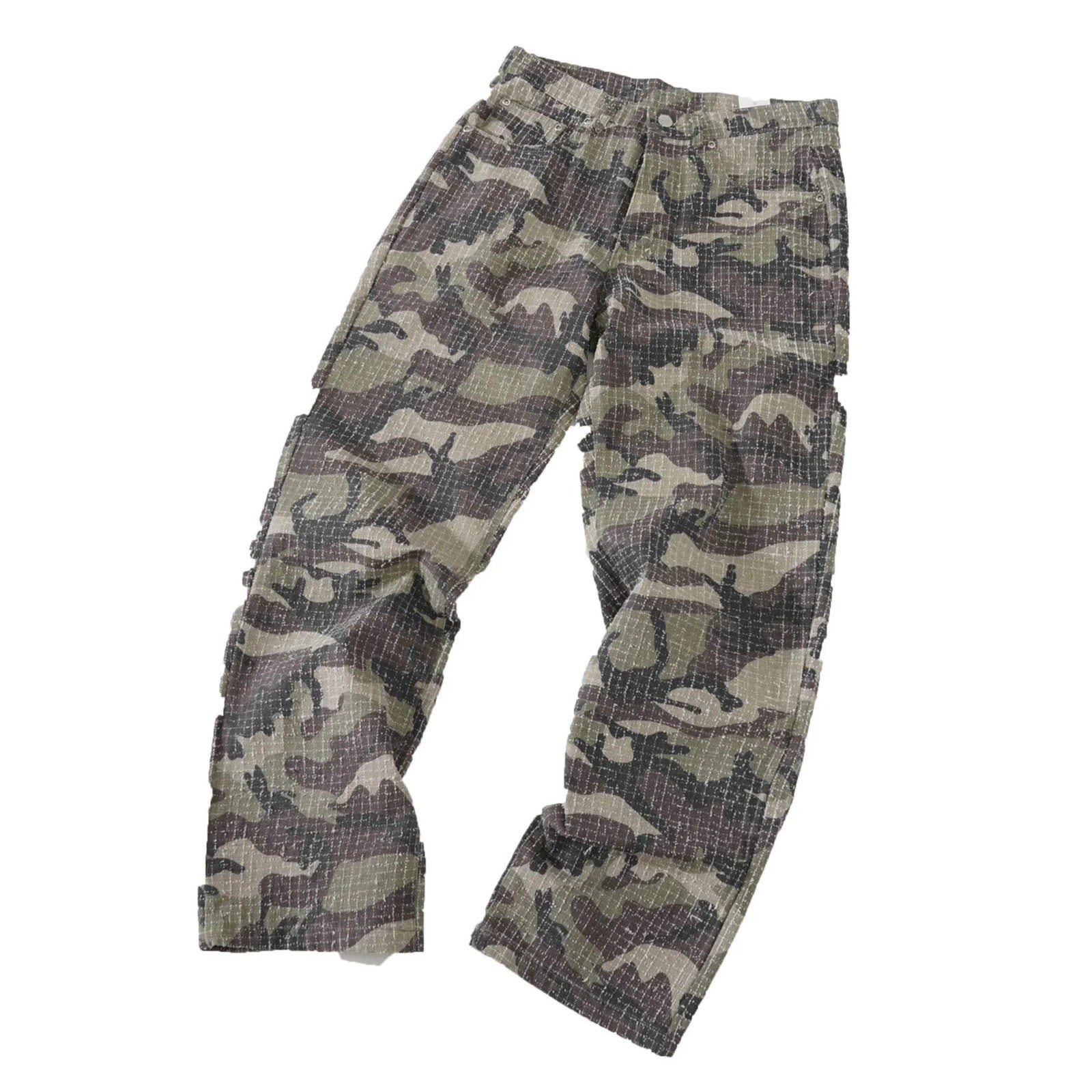 Straight-Leg Pants Men SpringSummerVintage High-Street Camo Distressed Checkered