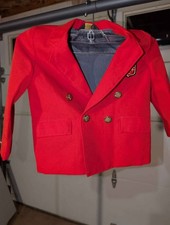 Vintage Kids Red Blazer Jacket Crest Patch Double Breasted Youth 4T