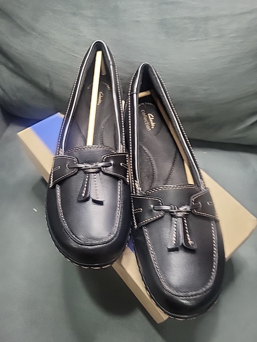 Clarks Ashland Bubble Womens 11 Black Leather Slip On Loafers