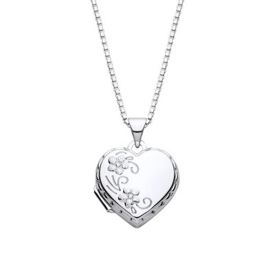 925 Sterling Silber Floral ''Love You Always'' Herz Medaillon Anhänger & Box Kette