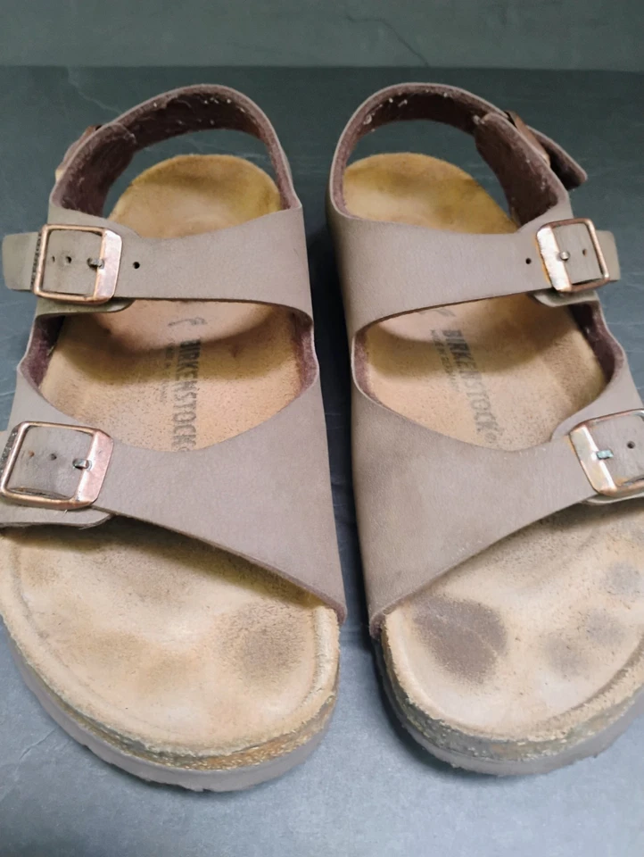 Sandalias Birkenstock Milano para niños talla 3-3,5 Habana de cuero marrón con tira trasera de corcho Foto 3 de 4