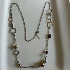 Lia Sophia LYRICAL Silver Gold Tone Bronze Beaded Long Necklace 42"-45"