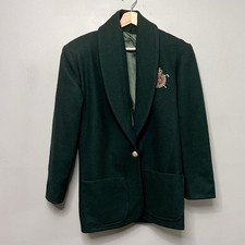 VTG Pendleton Women s Dark Green Wool Blazer W/ Crest Shoulder Pads Medium