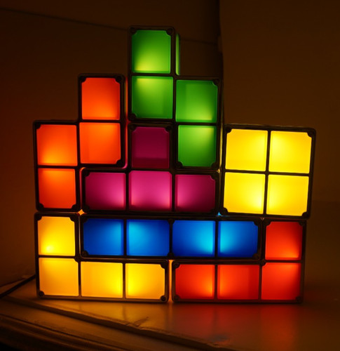Tetris Stackable Lamp Multicolor Moveable Blocks Night Light 7 Pc Puzzle - Works