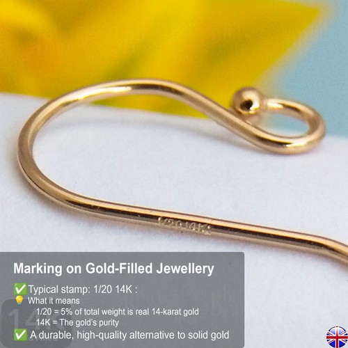 14K Gold Filled Earwires with Ball 20mm Earring Hooks Findings Jewellery Making - Picture 3 of 8