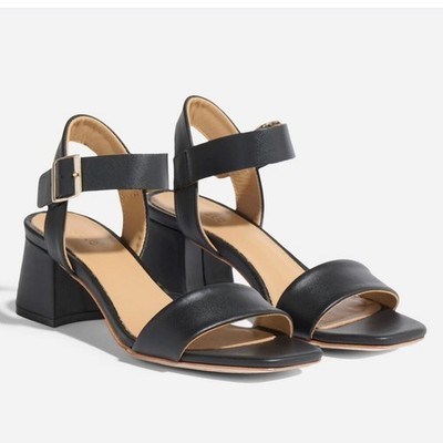 Nisolo Stella Go To Block Heel Black Leather Sandals Size 6 NEW