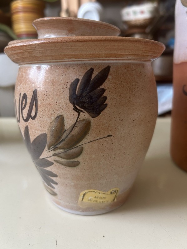 Made in France Stoneware Gres du Marais Olives Container with Lid for Pits