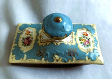 Antique Hand Painted Porcelain & Wood Rocker Ink Blotter Dresden Austria