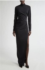 Oscar de la Renta Women High Slit Long Sleeve Cady Gown Black Drress US 4 $6490