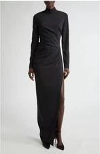 Oscar de la Renta Women High Slit Long Sleeve Cady Gown Black Drress US 4 $6490