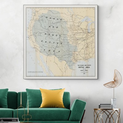 1885 Ranch & Cattle Industry Map of the US Historic Livestock Regions Expansion