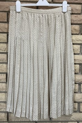 Anne Crimmins for Umi Collections  Vintage Pleated 100%Silk Skirt Size 12 Beige