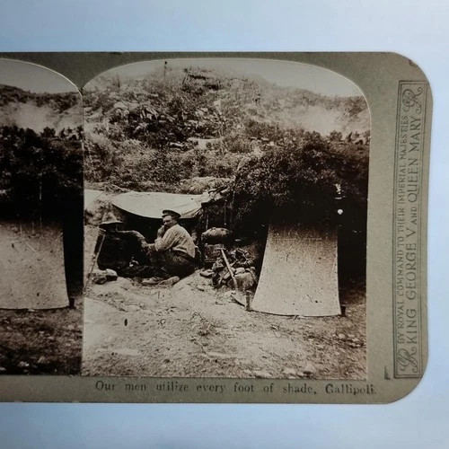 WW1 Military Stereoview C1916 Real Photo Turkey Gallipoli Tommy Tarp Shade