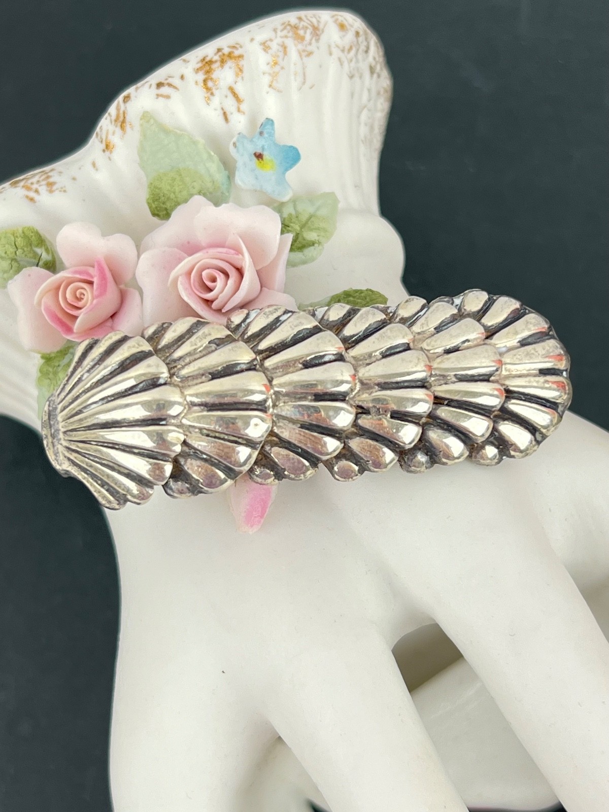 Vintage 925 Sterling Silver 9g Mexico Hair Barrette Clip 6 Clam Shells 2 1/4"