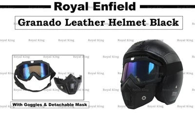 Casque Granado Noir Royal Enfield Avec Lunettes Remx Et Masque Détachable - Photo 1/4
