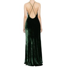 Reformation Rimini Maxi Velvet Dress Forest Green Silk Blend Slip Open Back L