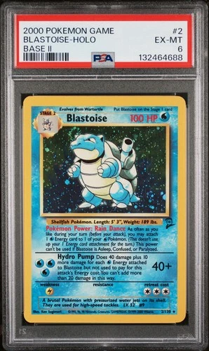 🌀 SWIRL 🌀 2000 Pokemon Base Set 2 Blastoise #2 Holo PSA 6 #2