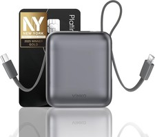 VINKO Small Power Bank with Built-in Cable,10000mAh Fast Charging Power Bank, 22