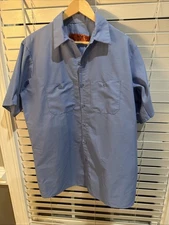 Red Kap Men's Work Shirt Short Sleeve, Button-Up, Light Blue Size L