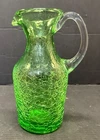 Antique Depression Era Emerald Green Crackle Art Glass Pitcher Creamer 5"