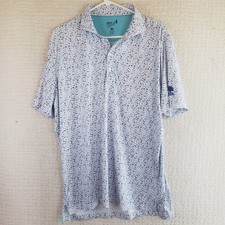 Johnnie-O Polo Shirt Mens L White Cocktail Print Golf Short Sleeve Stretch