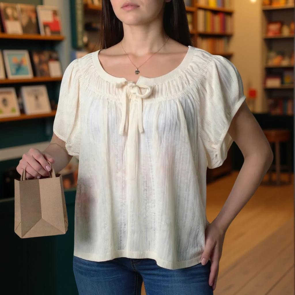 TORRID Off-White Semi-Sheer Scoop Neck CapSleeve Cropped Peasant Top NWT Size 2X thumbnail 4